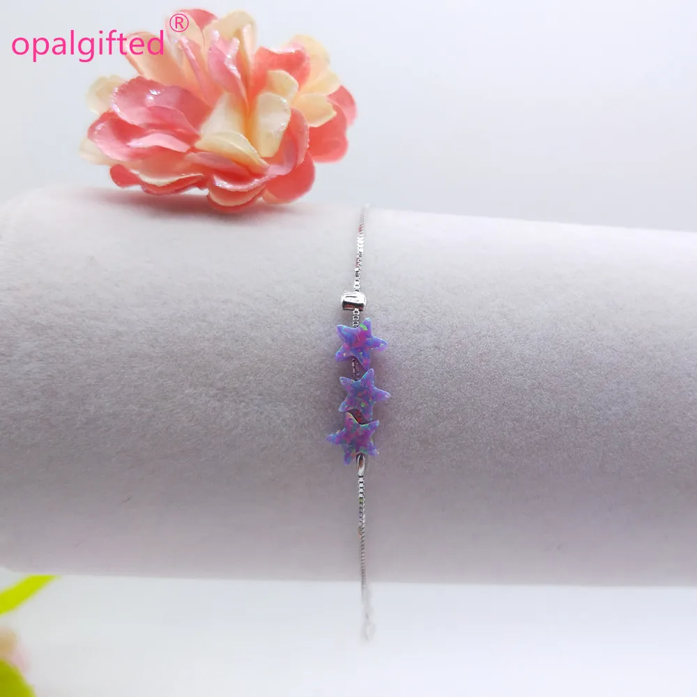 1pc/lot) Top Sale Purple 6mm Opal Lovely star opal Bracelet With 925 sterling Silver synthetic opal star stone bracelet