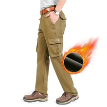 Мужские штаны с начесом, зимние плотные повседневные штаны, плюс размер 44, прямые флисовые длинные брюки, Мужская одежда, Комбинезоны