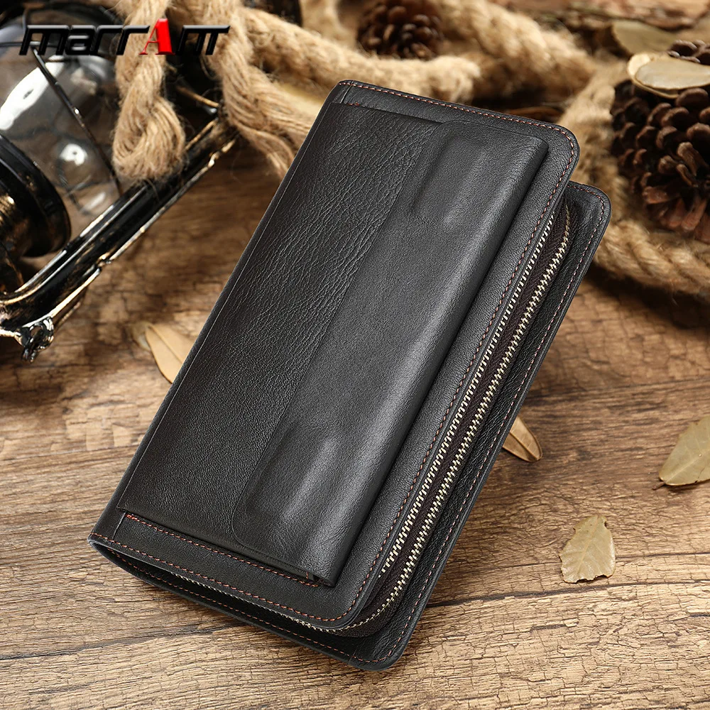 

Business Long Money Head Layer Cowhide Hand Take Male Zipper Men Wallet Change Bag Chao