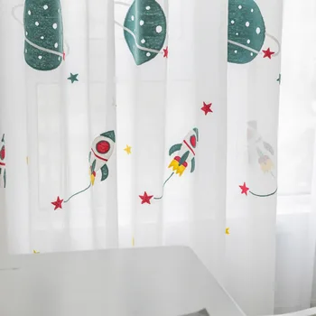 

Cartoon Outer Space Embroidery Sheer Curtain for Kid's Room Living Room Bedroom Tulle for Windows Treatment Panel wp020#4