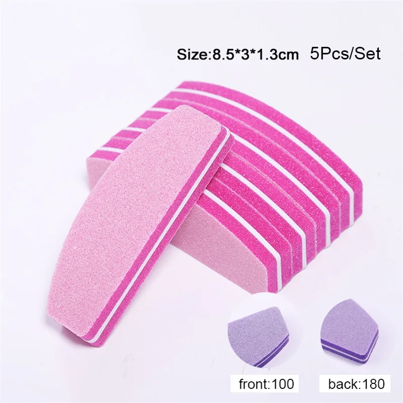 Розовая белая шлифовальная губка для ногтей, набор напильников, шлифовальная полировка, пилочка для ногтей, Маникюрный Инструмент для дизайна ногтей, 5 шт./комплект - Цвет: 5pcs-pink