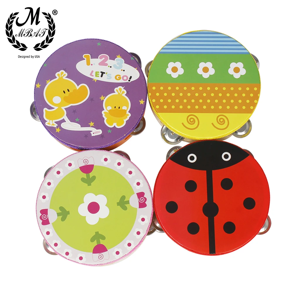 M MBAT Orff's SY-18 Cartoon Wooden Tambourine Freestyle Hand Drum Bell High-Quality Musical Percussion Instrument For Kid Games