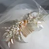 metal Leaves Pearl Mori crepe Hair combs women girls party Headwear bride headpiece ► Photo 3/5