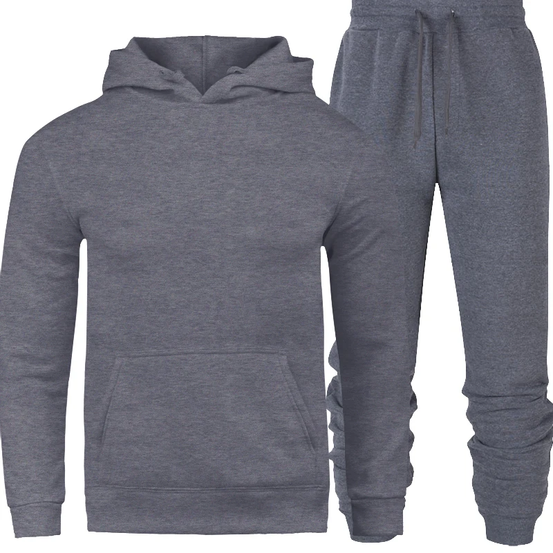 Autumn Winter Fleece Hoodies Men Casual Hooded Warm Sweatshirts Male Thicken Tracksuit 2PC Jacket+Pant Men Sportswear