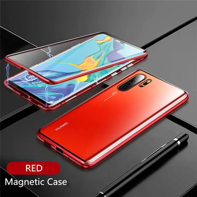 360 Полный Магнитный чехол для телефона для huawei P30 Pro mate 20 Pro 20X P20 двусторонний стеклянный металлический бампер Honor 20 Pro Nova 3 4 5 Чехол - Цвет: Красный