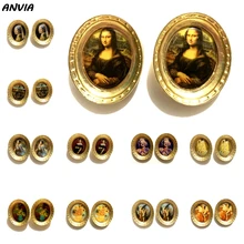 Mona Lisa Винтажные Ювелирные изделия-гвоздики, картина маслом, Золотой Металл, большие ретро серьги, овальные женские Портретные ювелирные изделия в стиле барокко для женщин, Новинка
