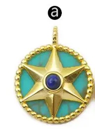 WT-P1488 подвеска круглой формы из натурального камня золотой гальванизированный шестиугольная звезда с каменными бусинами модная женская подвеска - Окраска металла: a