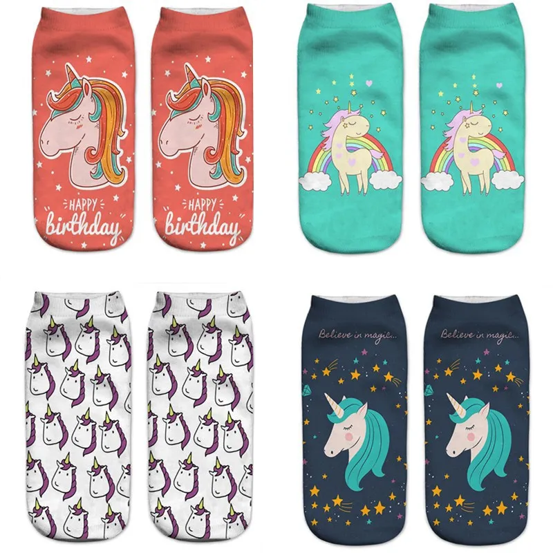 Новые носки, милые хлопковые носки с объемным 3D рисунком единорога и пони, корейские женские носки Харадзюку