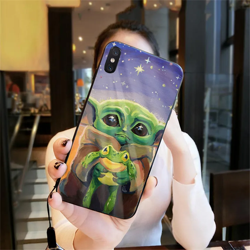 HSBL-23718 Милый мандалорский ребенок йода чехол для телефона для iPhone 11 pro X XR XS Max 8 7 6s Plus для samsung s8 s9 закаленное стекло черный чехол - Цвет: HSBL-23718