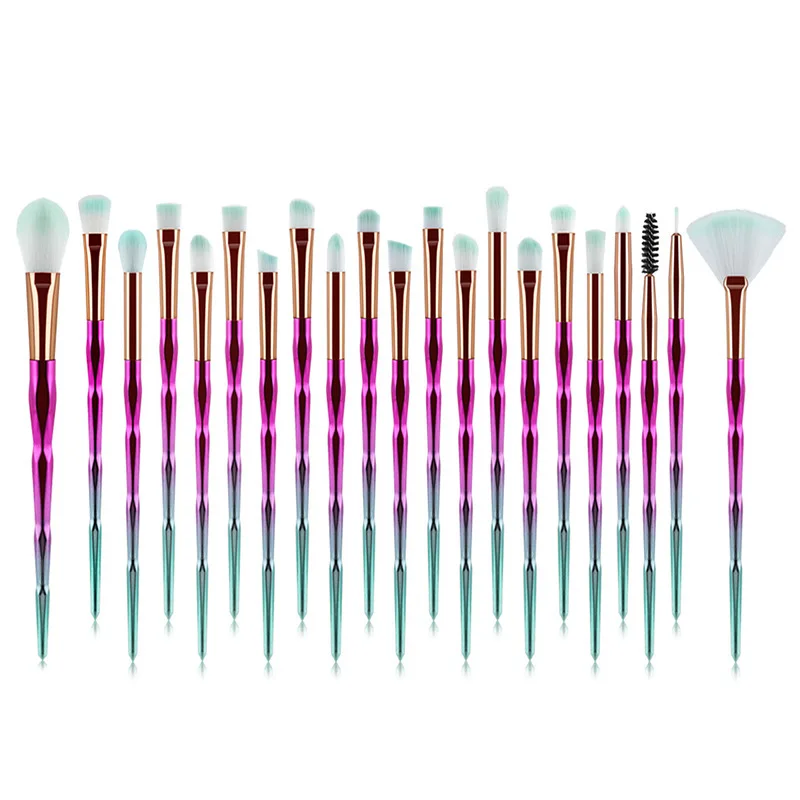 20Pcs Purple Green 20 шт набор алмазных кистей для макияжа, косметическая Кисть для макияжа, косметическая пудра, Тональная основа для растушевки тени для глаз кисточка для Бровей Ресниц - Handle Color: 20Pcs Purple Green