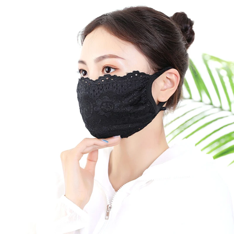 Для женщин Солнцезащитная Кружевные маски для лица, рта; женская Безопасная рабочая респиратор Велоспорт PM 2,5 рот-муфельная печь Анти-пыль с принтом в виде маски Слои/два Слои