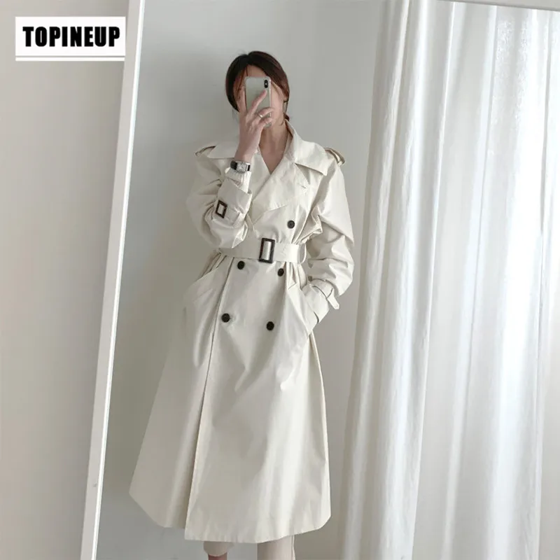 

Fashion Large Size Long Knee Loose Double Breasted Coat With Belt Loose Knee Net Red Early Coat