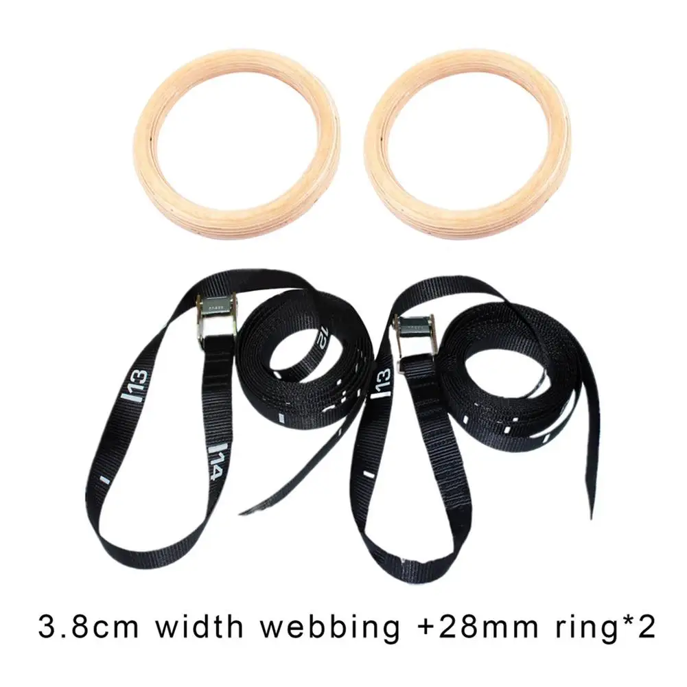  6pcs/set Wooden Gymnastics Rings With Adjustable Cam Buckle Long Strap Exercise Nonslip Training Ri