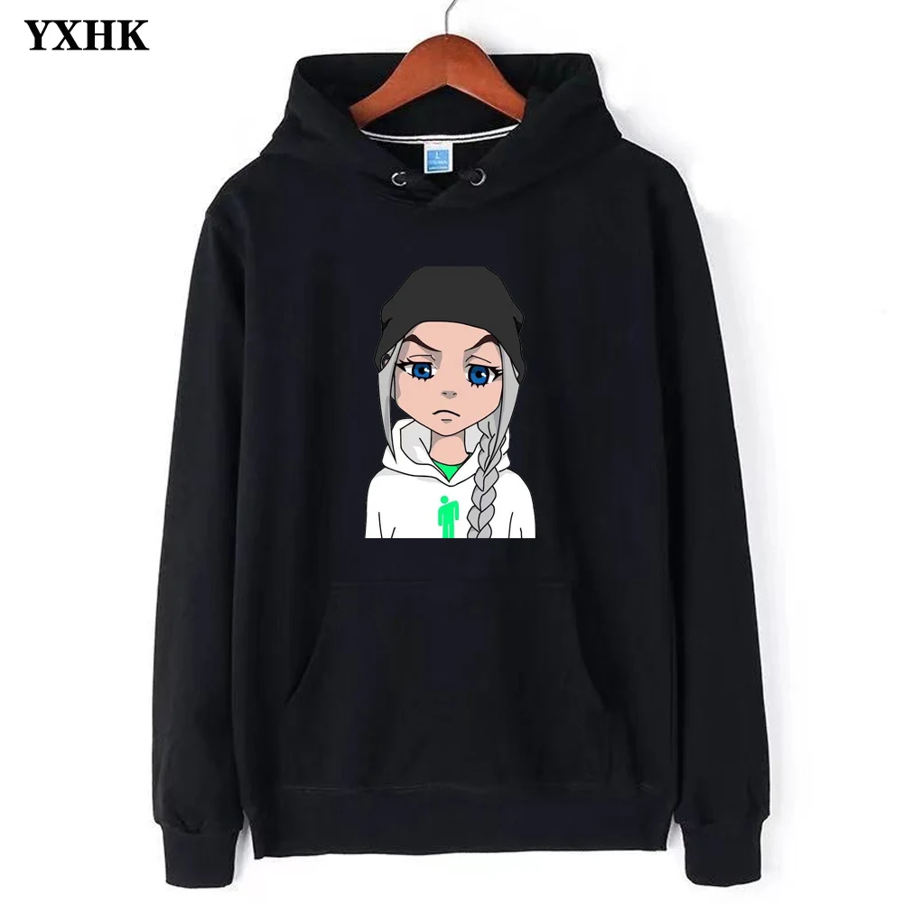 

2019 Autumn and Winter New Fashion Long Sleeves Men's Hoodies Rapper Billie Eilish Hoody Sweatshirt Loose Streetwear Black Coat