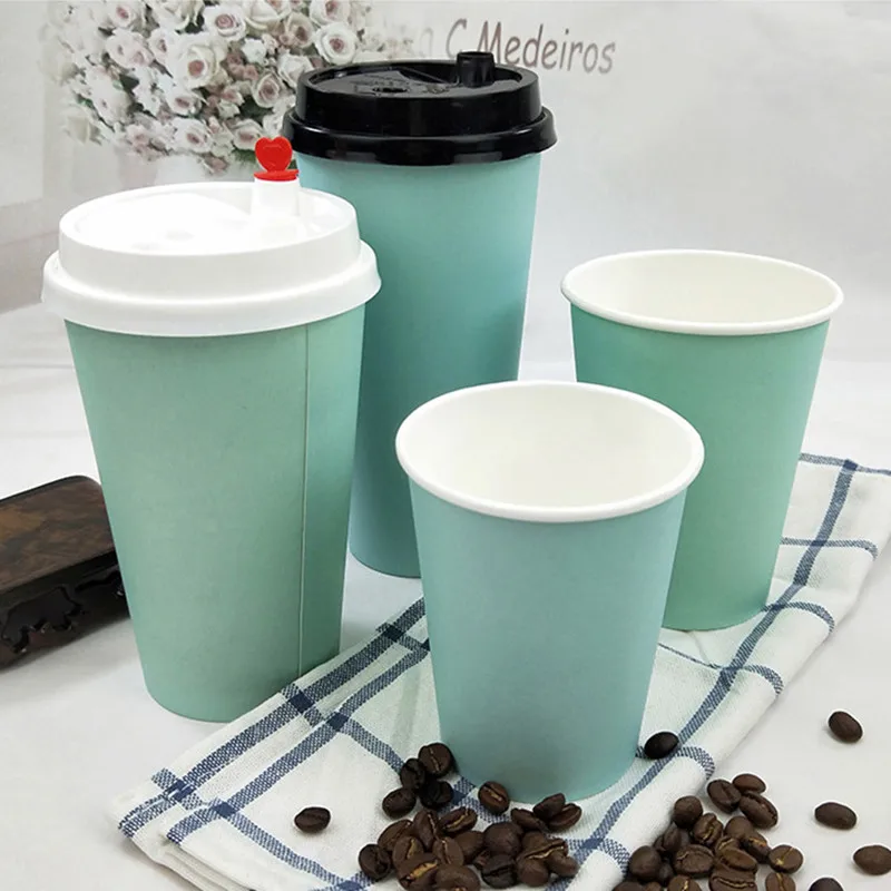 50 шт. синяя плотная бумажная чашка одноразовая кофейная чашка молочный чай горячий напиток на вынос упаковка чашки с крышками Одноразовая чашка