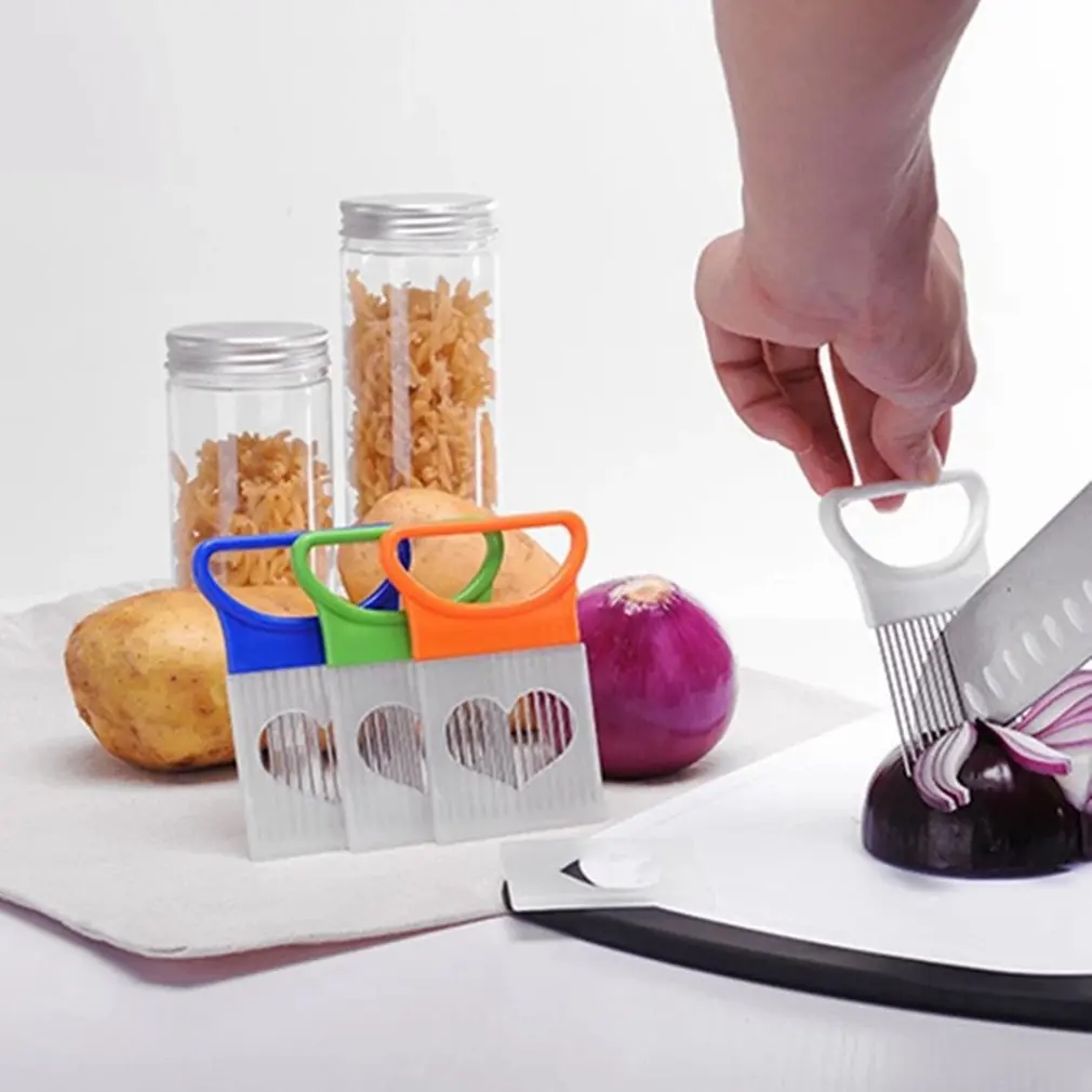 

New Shrendders & Slicers Tomato Onion Vegetables Slicer Cutting Aid Holder Guide Slicing Cutter Safe Fork