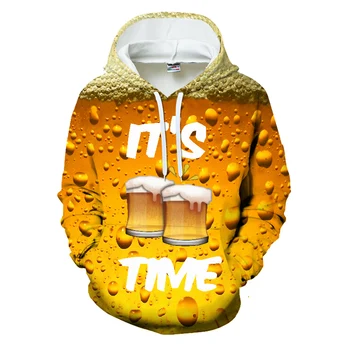 

2019 New Yellow beer Hoodies It's enjoy time 3d Hoody Print Men Women Hooded Sweatshirt custom hoodie Drop shipping Winter Coat
