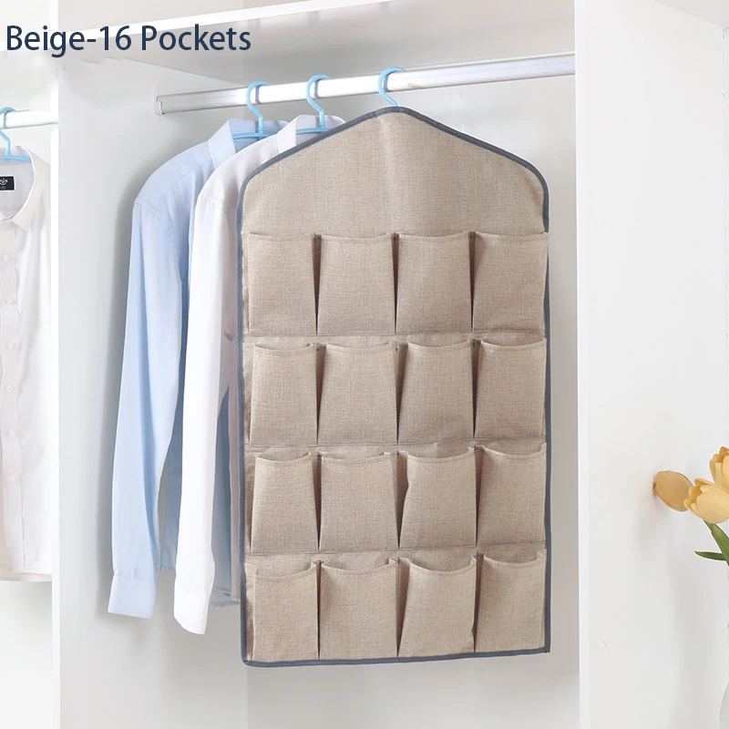 Висячая сумка-органайзер- Шкаф-купе Дверная сумка для хранения с 16 карманами Спальные носки для игрушек - Цвет: Beige