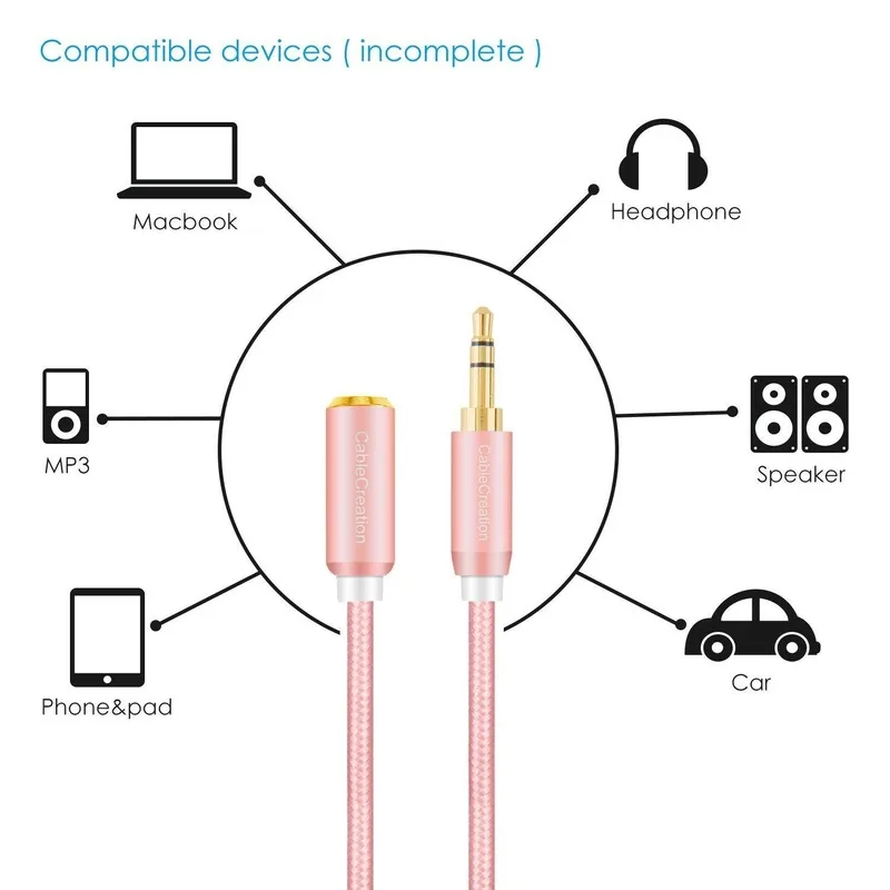 Audio Extension Cable 3 5mm Male to Female Stereo Aux Cord Gold Plated Compatible Headphones Home Car Stereos Smartphones