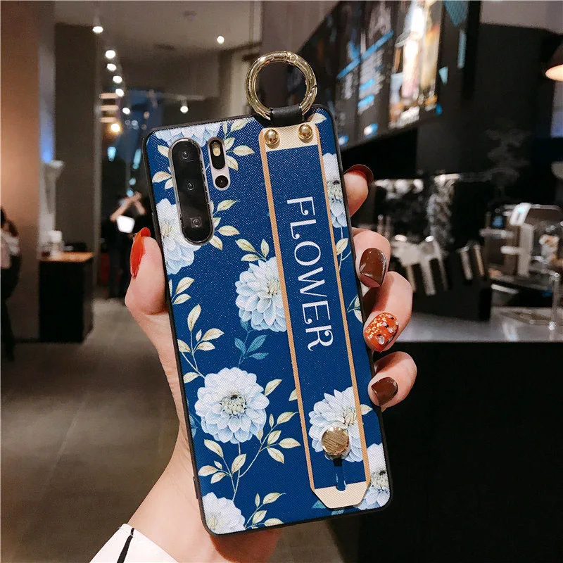 For Huawei P30 Lite P40 Pro P20 Case Flower Wrist Strap Lanyard Hand Band Soft Capa For Huawei Mate 30 Pro Mate 20 X Cases Coque