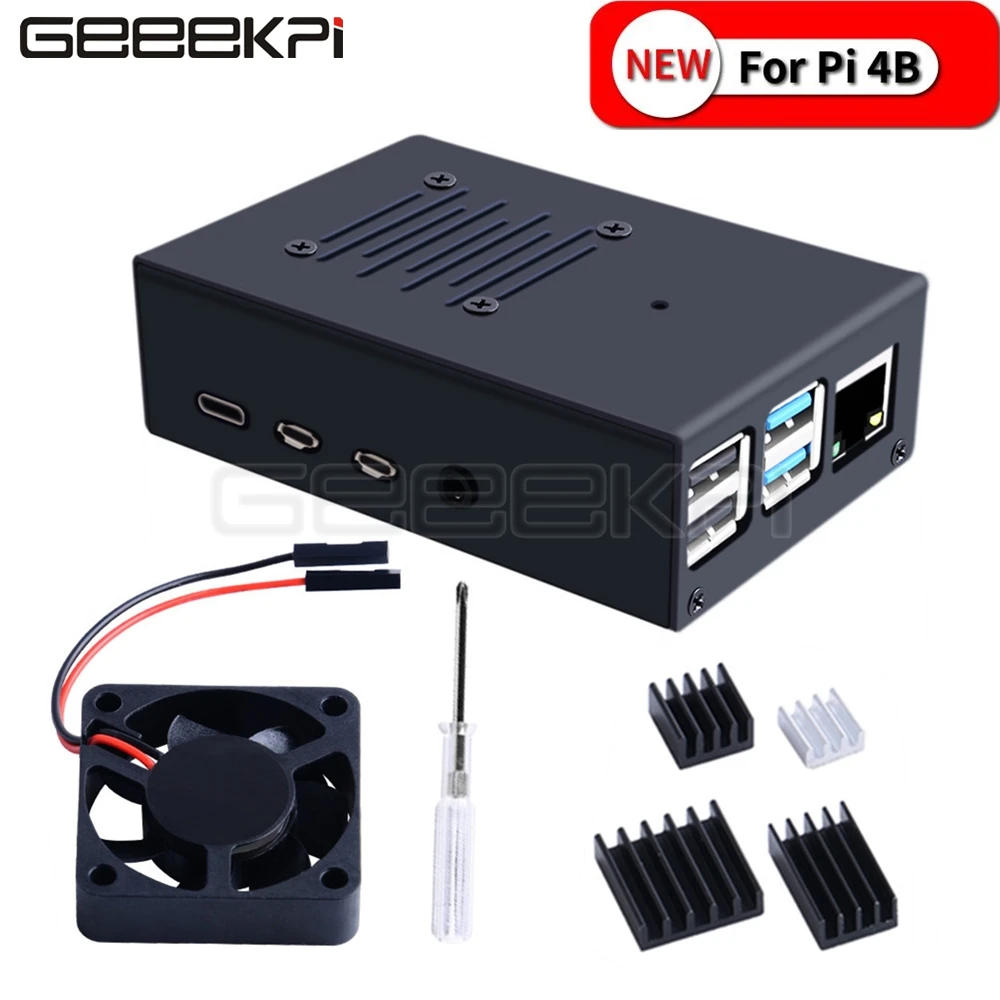 

GeeekPi New Version! Iron Alloy Black Metal Case with 4010 Super Cooling Quiet Fan Heatsink for Raspberry Pi 4B Pi 4 Model B