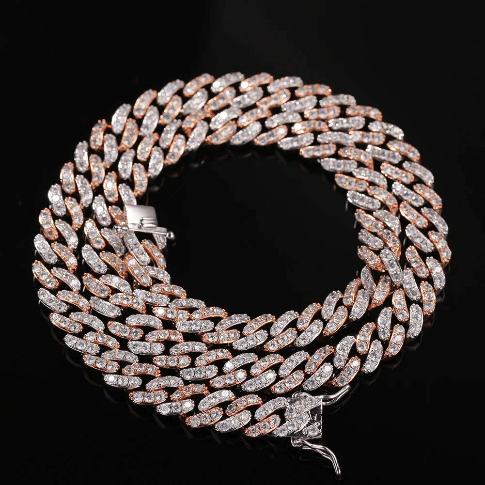 Модные 9 мм Iced Out женское Серебрянное колье, чокер/розовое золото кубинское звено с белым и розовым кубическим цирконием цепь ювелирные изделия