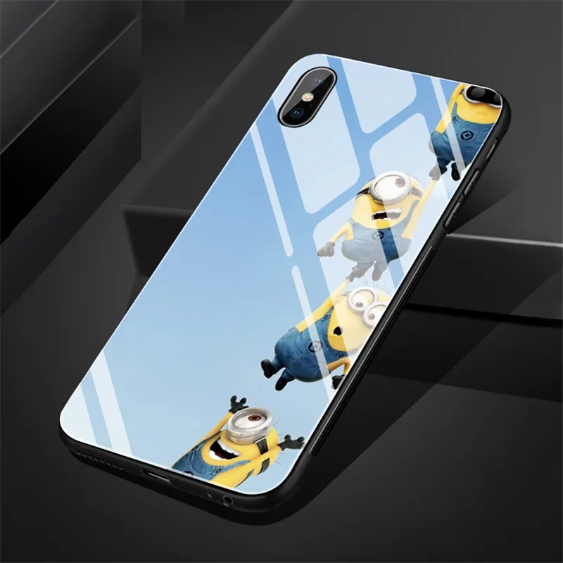 Гадкий я Миньоны для iPhone 6 6s 8 8Plus X 7 7Plus XR Xs Max 5 5S SE 11 Pro Max забавное закаленное стекло задняя крышка чехол для телефона - Цвет: 1235