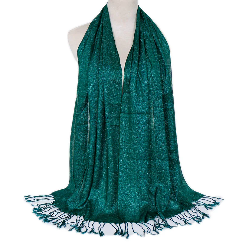 Смесь хлопка блеск кашне в мусульманском стиле хиджабы кисточкой мерцающий Исламский длинный платок женский свадебный головной платок скромность тюрбан легкий - Цвет: 22 dark green