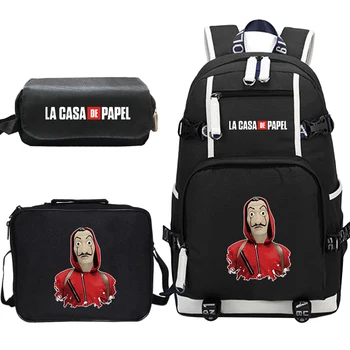 

La Casa De Papel Canvas Backpack Set School Bags for Boys Kids Students Girls Children Travel Rucksack Teenage Laptop Backpacks