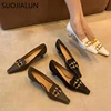 SUOJIALUN Fashion Brand Design Buckle Women Pumps Square Toe Slip On Work Shoes Low Heel Spring Autumn Party Wedding Shoes ► Photo 2/6