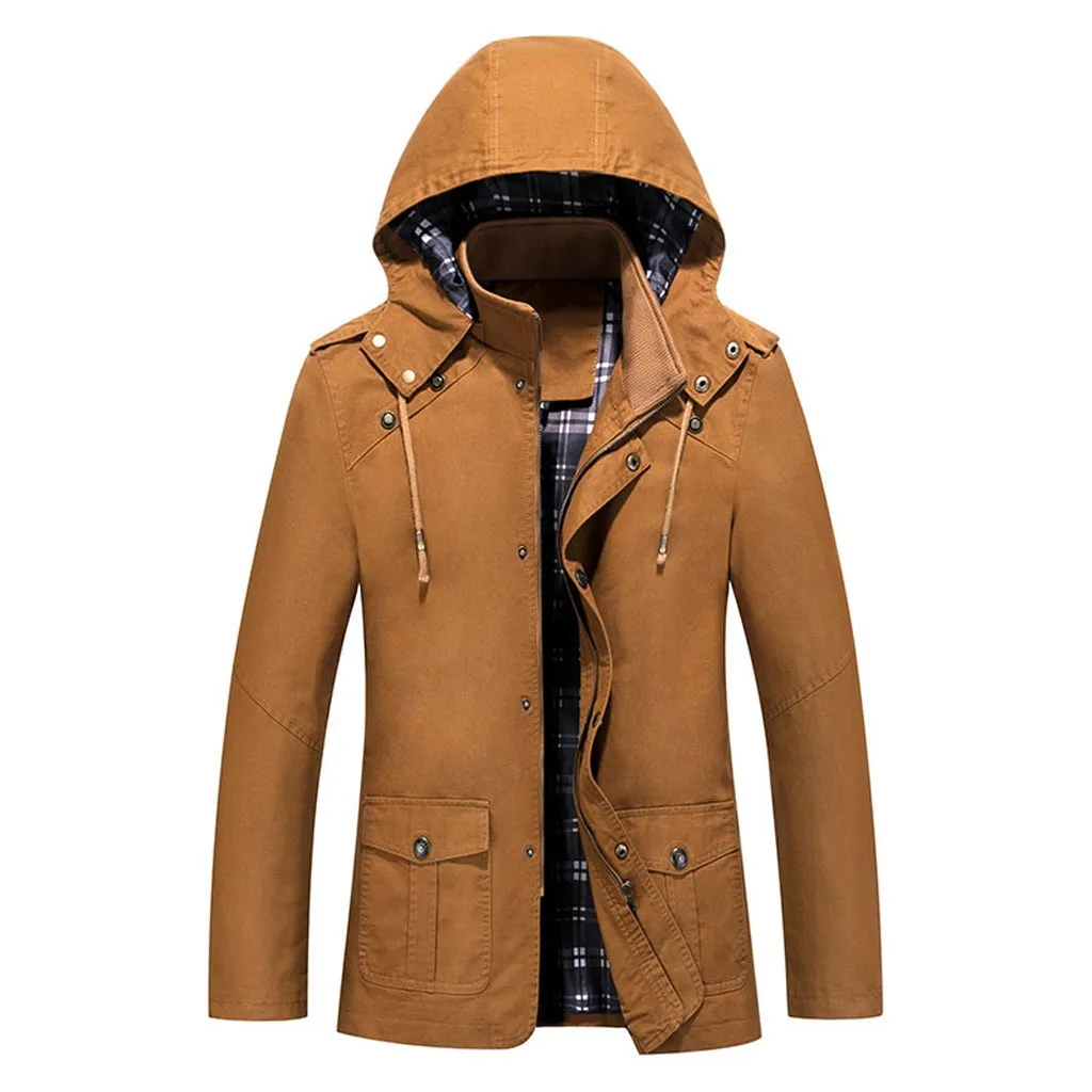 JAYCOSIN Men's autumn and winter solid color long-sleeved thin jacket hooded jacket men's casual hooded solid color jacket