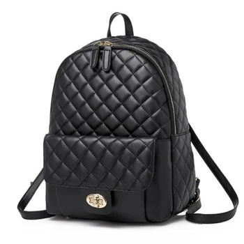 

ACELURE Solid Color Fashion Backpack Female Plaid PU Leather Backpacks for Adolescent Girls Spliced Casual Small School Bags
