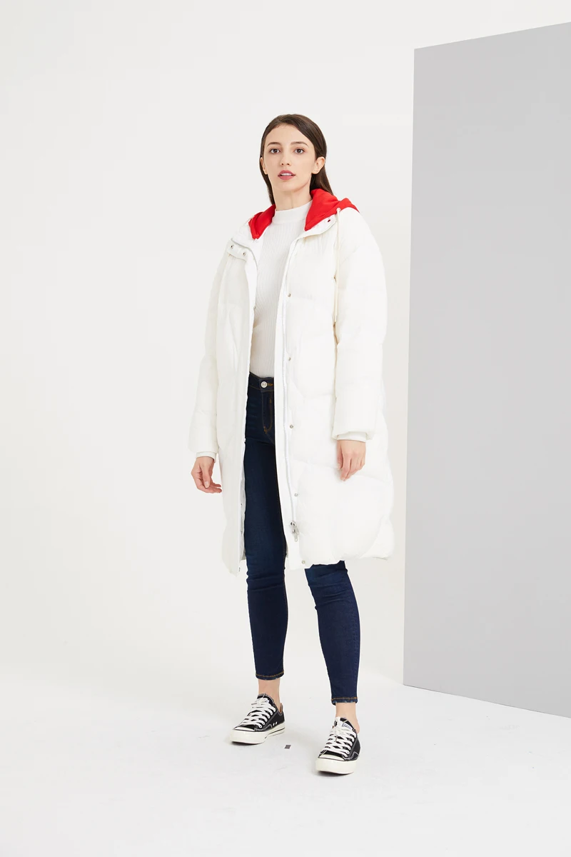 YNZZU корейский стиль зимний женский пуховик Повседневный длинный с капюшоном свободный 90% белый пуховик женская теплая верхняя одежда A1115