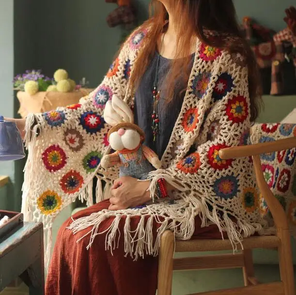 Cottagecore винтажная девушка Мори ручной работы вязаный крючком шерстяной цветок