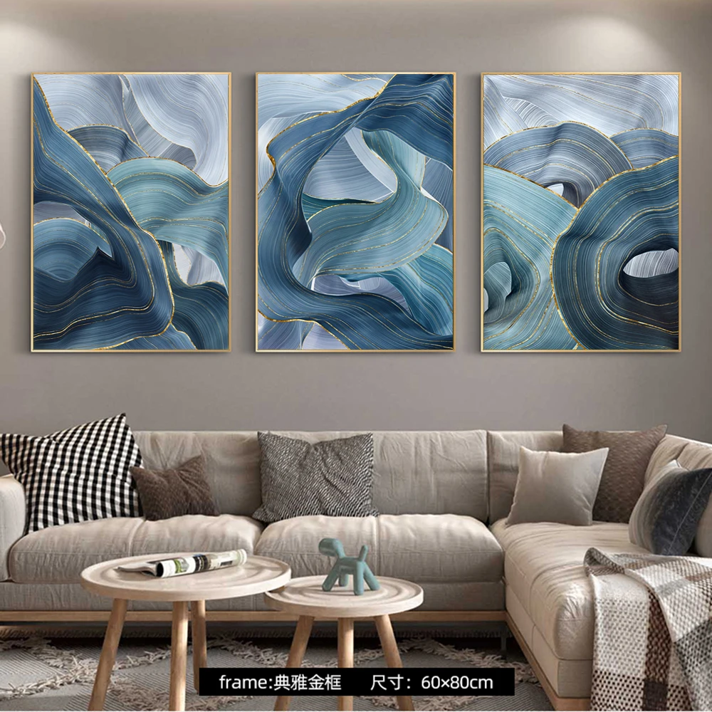 Abstract Gold Green Wavy Geometric Canvas Art Posters Modern Nordic Wall Paintings Decor Pictures Cuadros | Дом и сад
