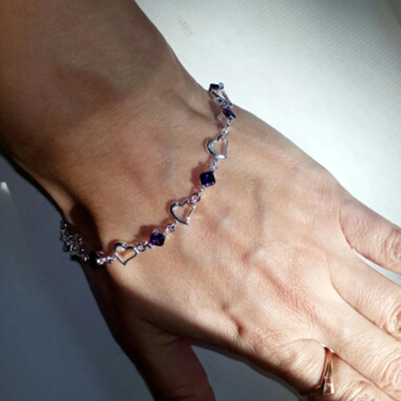 Женский браслет из серебра 925 пробы с фиолетовым цирконием|zircon bracelet|bracelet fashionfashion