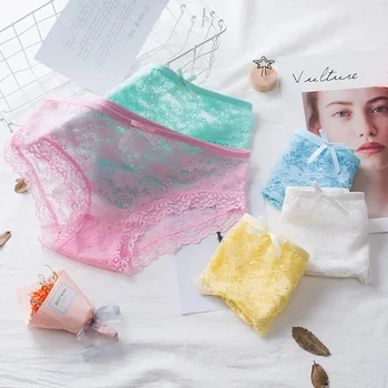 

Free shipping Girls panties jacquard net full lace panties women mesh ladies panties sexy briefs