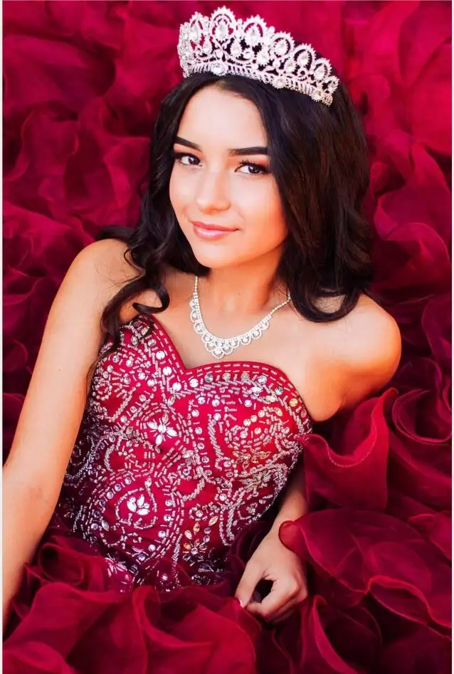 Красный Новинка из дешевых кристаллов бусины бордовые платья Quinceanera платье для балла маскарада оборками Сладкий 16 платье Vestidos De 15 Anos - Цвет: Красный