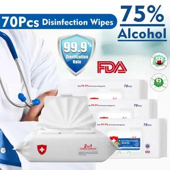 

70pcs Disinfect Wipes Soft Alcohol 75% Wipe Antiseptic Pad Large Wet Wipes 99.9%Sterilization First Aid Cleaning Tissue Care Wip