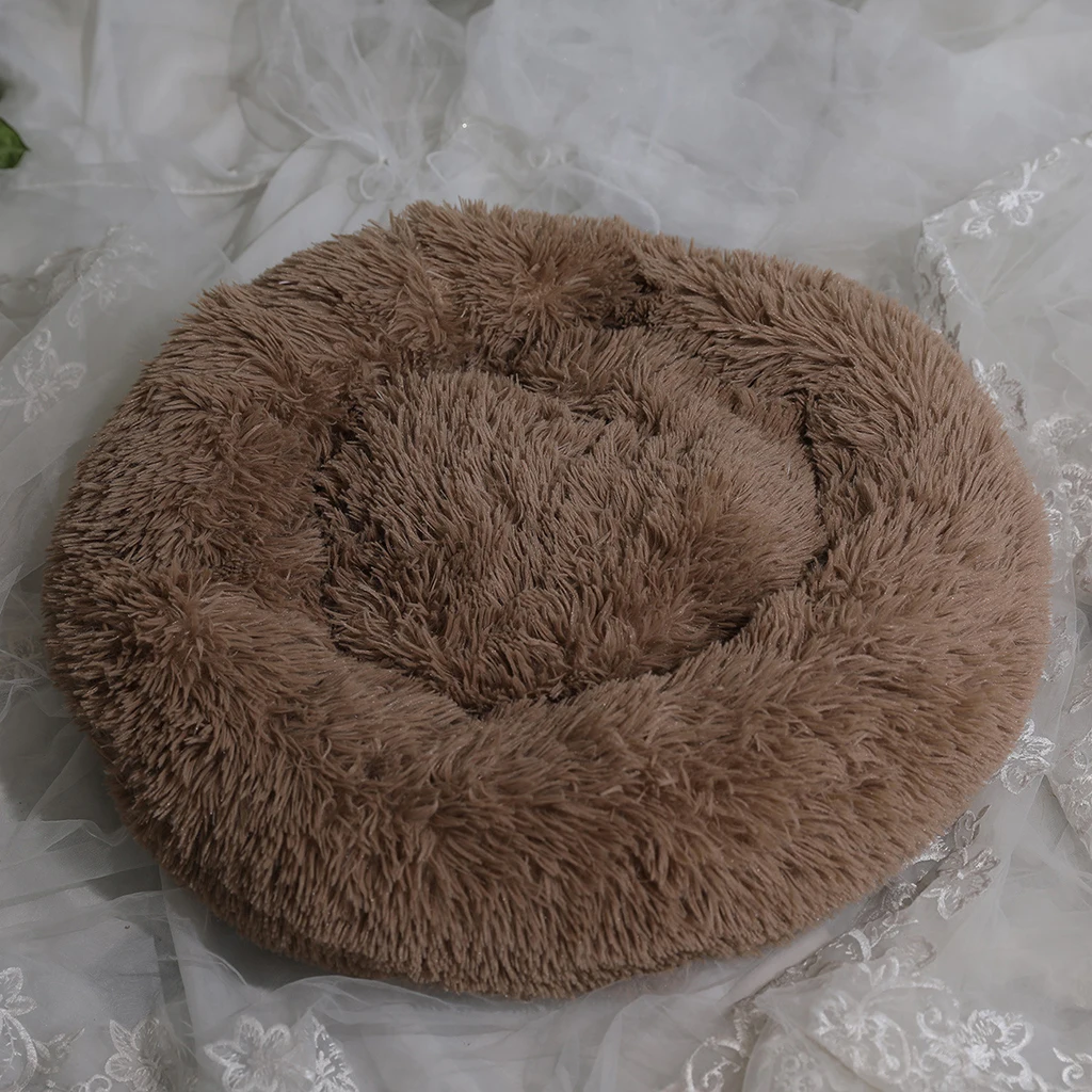 Round Donut Cat and Dog Cushion Bed Self Warming Indoor Round Pillow Cuddler