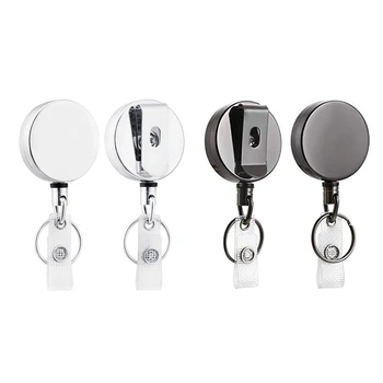 

4 Pcs Heavy Duty Retractable Badge Holder Reel,Metal ID Badge Holder with Belt Clip Key Ring,Black & Silver