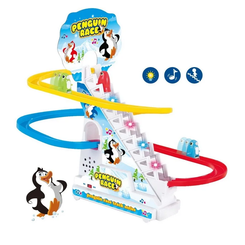 Climbing Stairs Track Toys Cartoon Penguin Dinosaur Dog Duck For Children Electronic Music Funny Boys Girls Kids Birthday Gift childrens toys