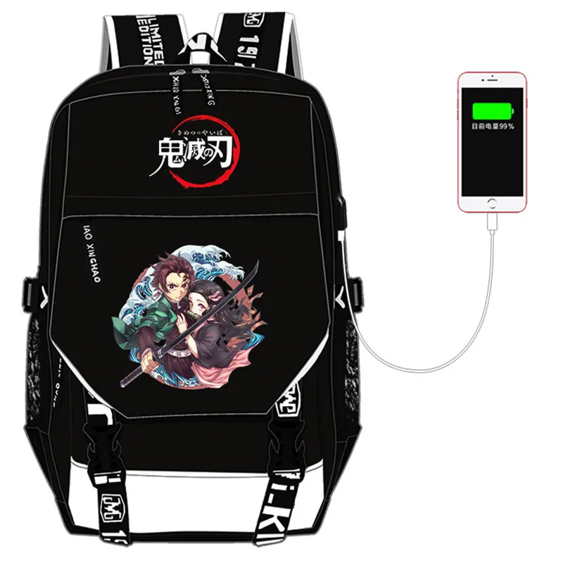 Demon Slayer: Kimetsu no Yaiba женский рюкзак, аниме рюкзак, Холщовый Рюкзак, школьные сумки, usb зарядка, рюкзак для ноутбука, рюкзак для путешествий - Цвет: I