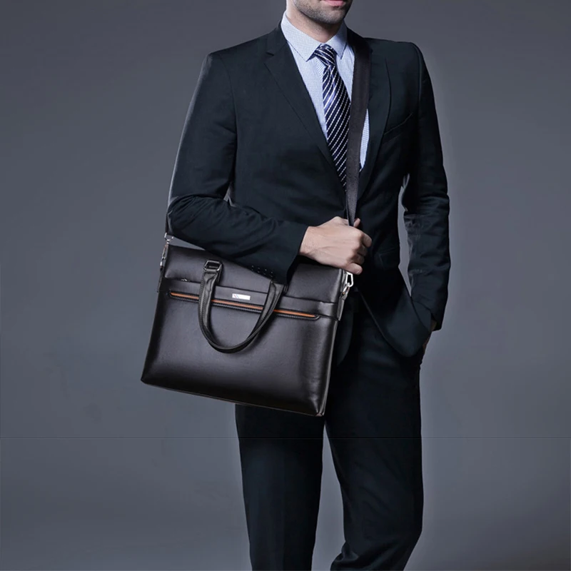 

Luxury Men's Briefcase Fashion Laptop Handbags for Men Pu Leather Solid Business Notebook Shoulder Bags Male Large Capacity Bag