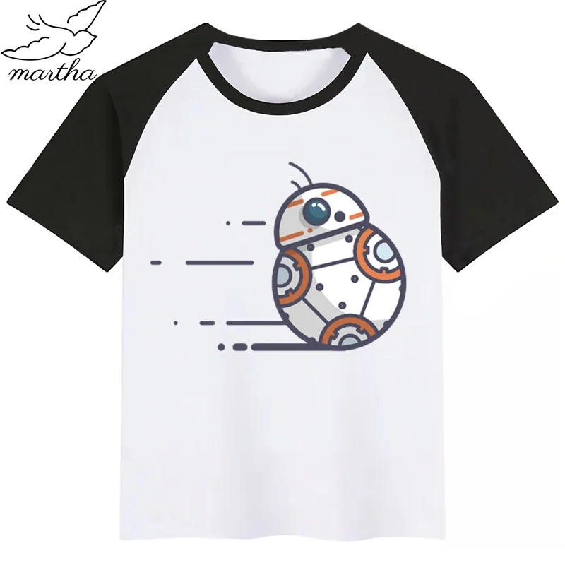 Новая футболка «Звездные войны» Bb8 футболки с милым животным принтом для девочек Детская Удобная футболка с круглым вырезом одежда с короткими рукавами для мальчиков и девочек - Цвет: Black