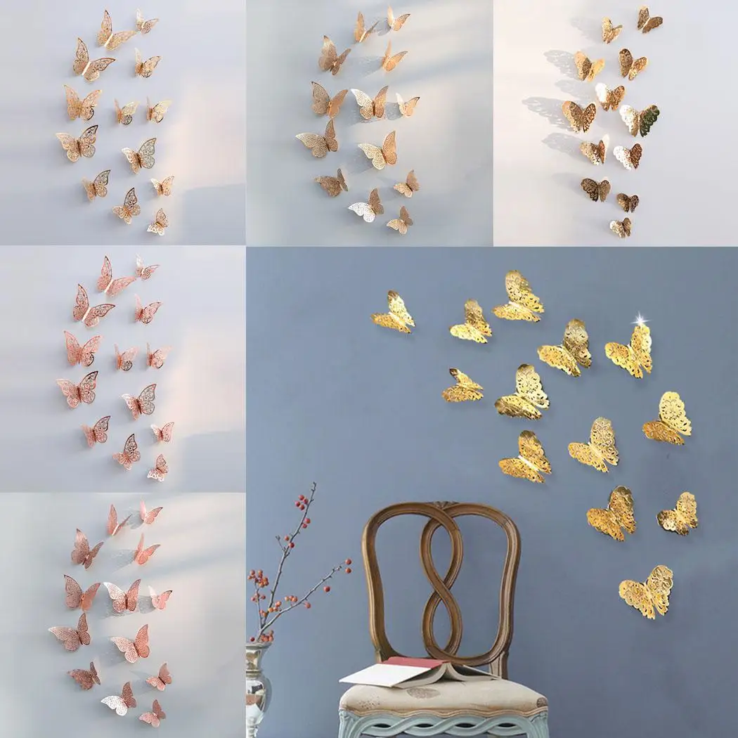 

Creative 3D Hollow Out Butterfly Party Rose Wedding, Gold Wall Pattern Sticker A, B, Stickers Stickers
