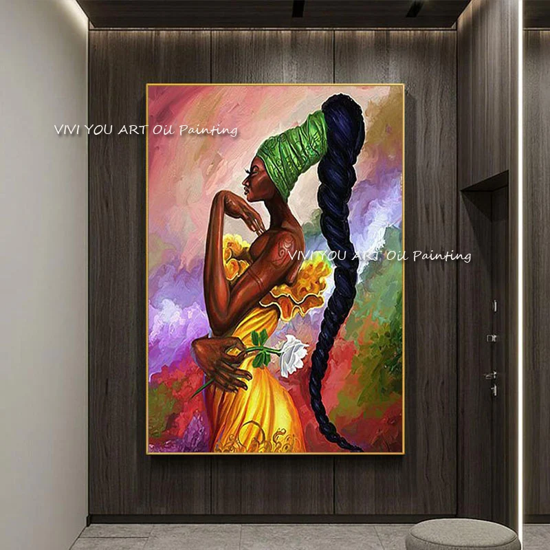 

Новый Дизайн Ручная роспись красивая африканская фигурка картина маслом Ручная роспись Абстрактная фотокартина маслом для гостиной