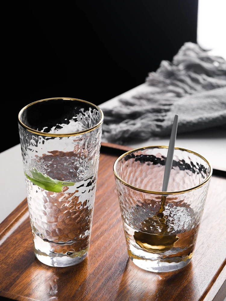 Iridescent Tumblers Water, Soda, Juice, Cocktail Drinking Beverage Glasses with Gold Rim Highball Drinking Glasses for everyday