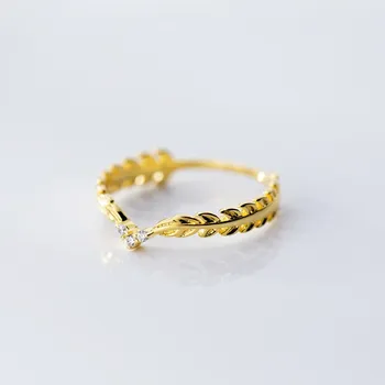 

100% Girls 925 Sterling Silver Leaf Shape Wedding Bands Statement Gold Color Plated Finger Knuckle CZ Rings for Women