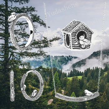 

Limited Edition Spring Bird Curved Bar Necklace Ring Earrings House Charm Bead